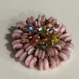 Jonne Pink Glass Bead & Rhinestone 2" Brooch Pin